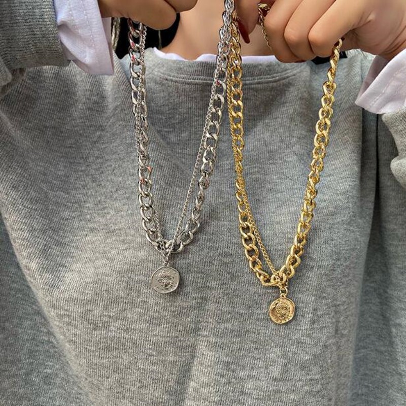 Vòng Cổ Kim Loại Hai lớp Phong Cách Hip Hop Thời Trang Nữ