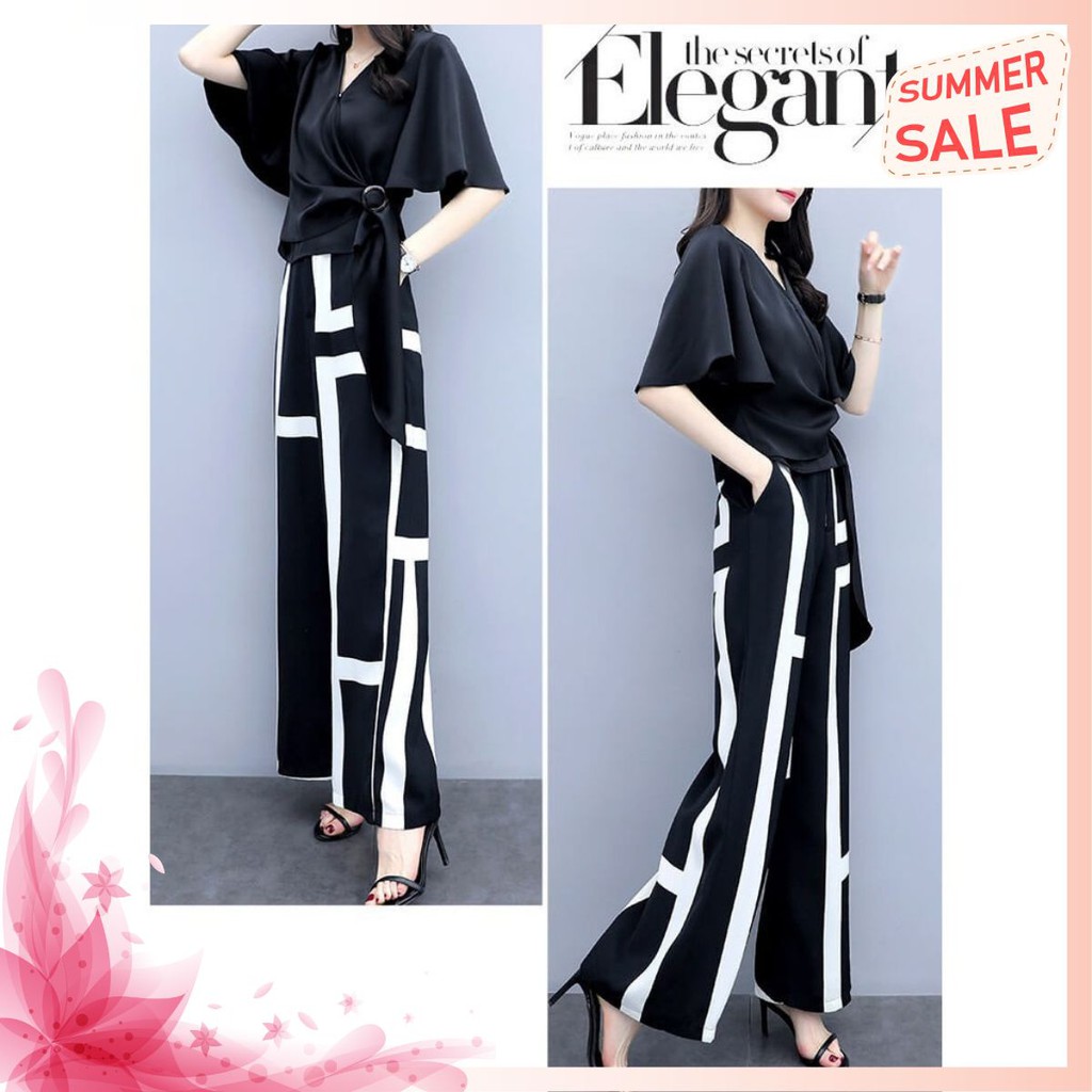 Set Bộ Cách Điệu Cao Cấp - Bộ Áo Lụa Tay Ngắn Quần Dài Xô Nhập Công Sở Siêu Sang Chảnh Cho Nàng Văn Phòng