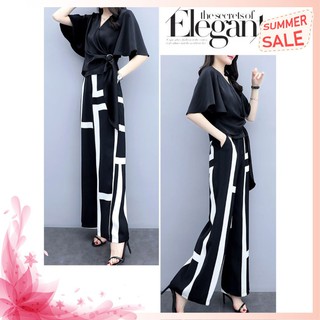 Set bộ cách điệu cao cấp - bộ áo lụa tay ngắn quần dài xô nhập công sở siêu sang chảnh cho nàng văn phòng
