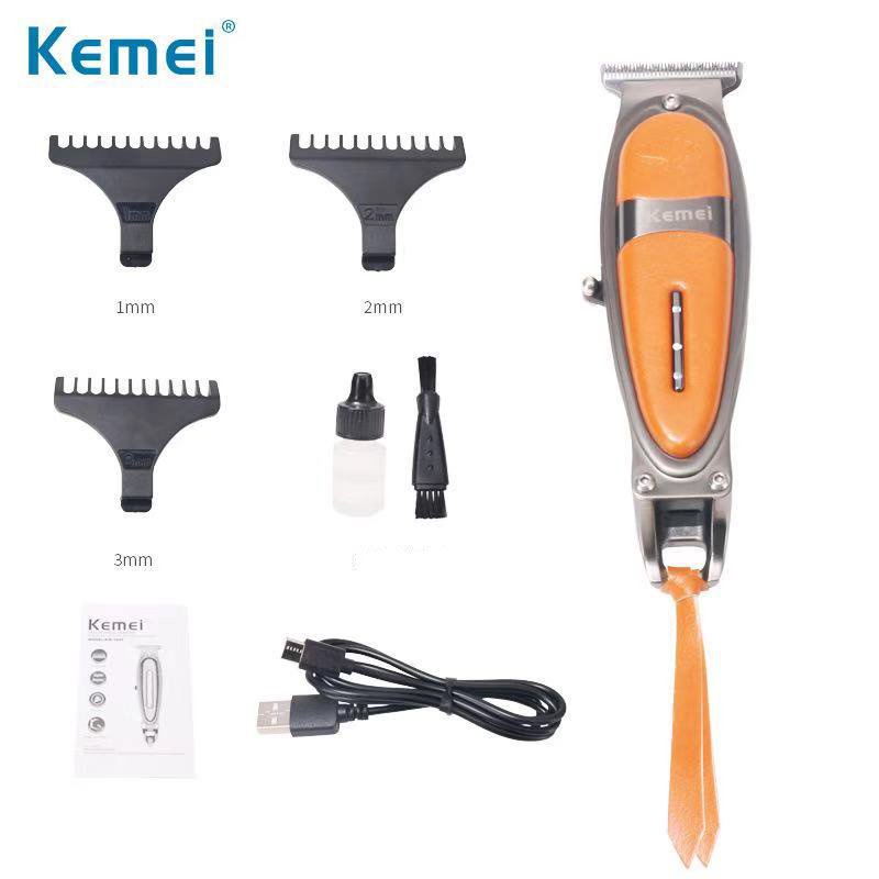 Tông đơ chấn viền KEMEI KM-1946 vỏ bọc da kết hợp inox cao cấp sạc USB