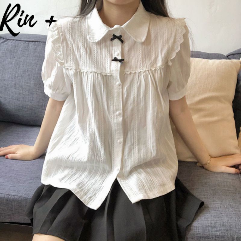 Áo sơ mi trắng preppy cổ điển búp bê 100%