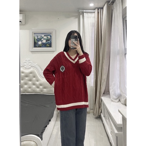 Áo len thừng cổ tim logo trước ngực viền cổ ulzzang basic - made by Fiin