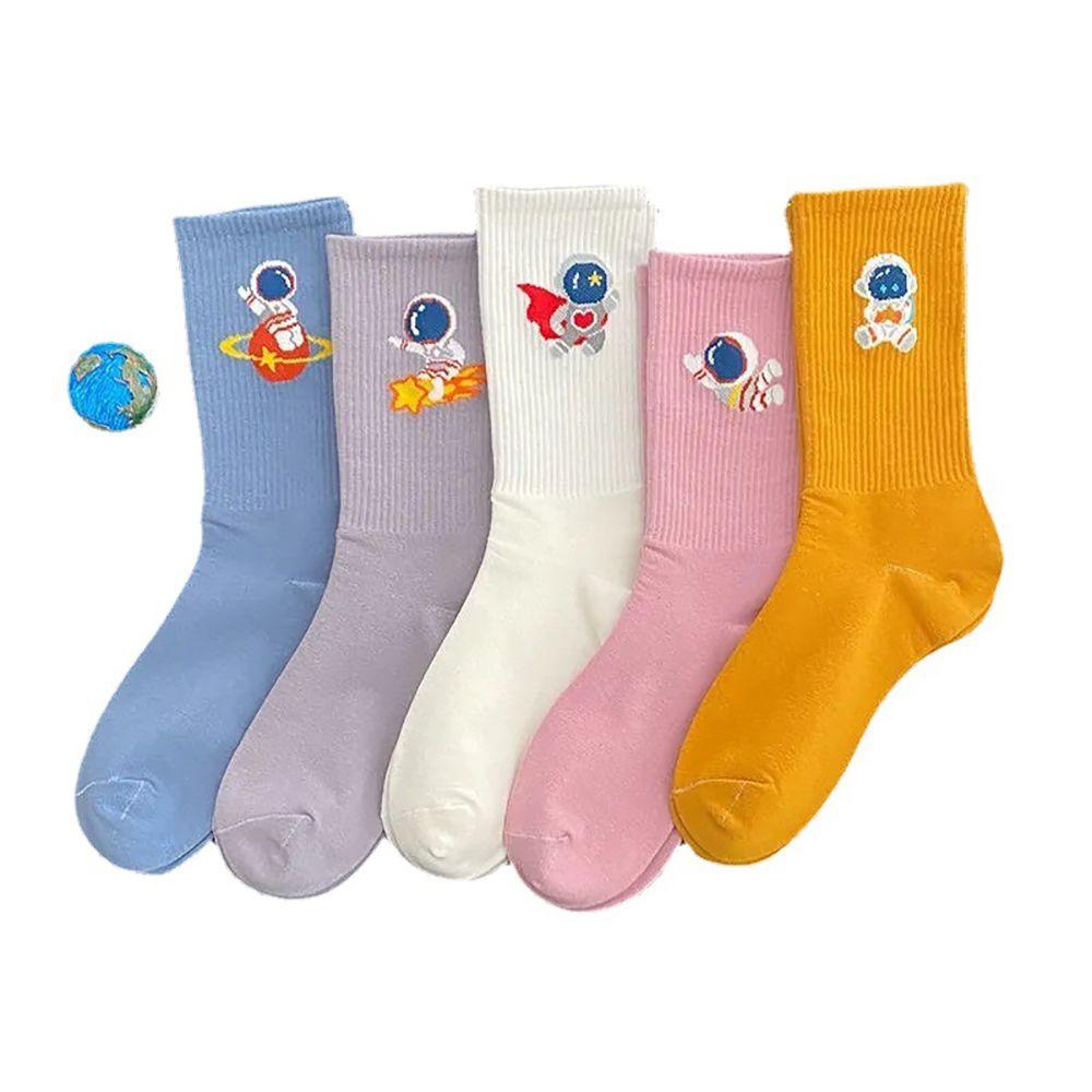 Vớ Cotton Mềm Thêu Hình Phi Hành Gia/Hoạt Hình Nhiều Màu Thời Trang Thu Đông Cho Nam Và Nữ
