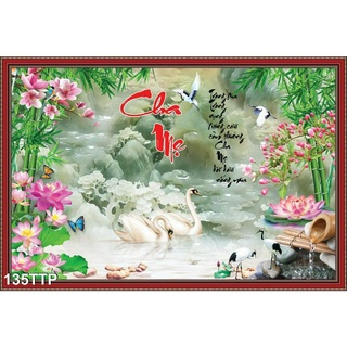 Tranh dán tường 3d thư pháp quê nhà tp135 - tranh thư pháp chữ cha mẹ - yan shop