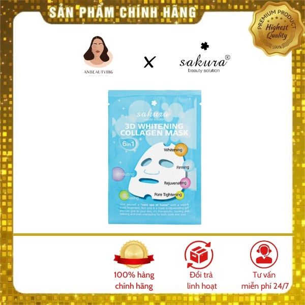 Mặt nạ dưỡng trắng da Sakura 3D Whitening Collagen Mask