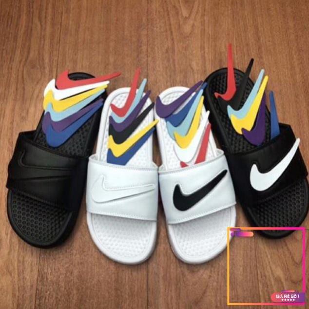 dép quai ngang nike móc dán màu trắng đen nam nữ kèm 7 cặp móc dán đổi màu loại tốt -v01