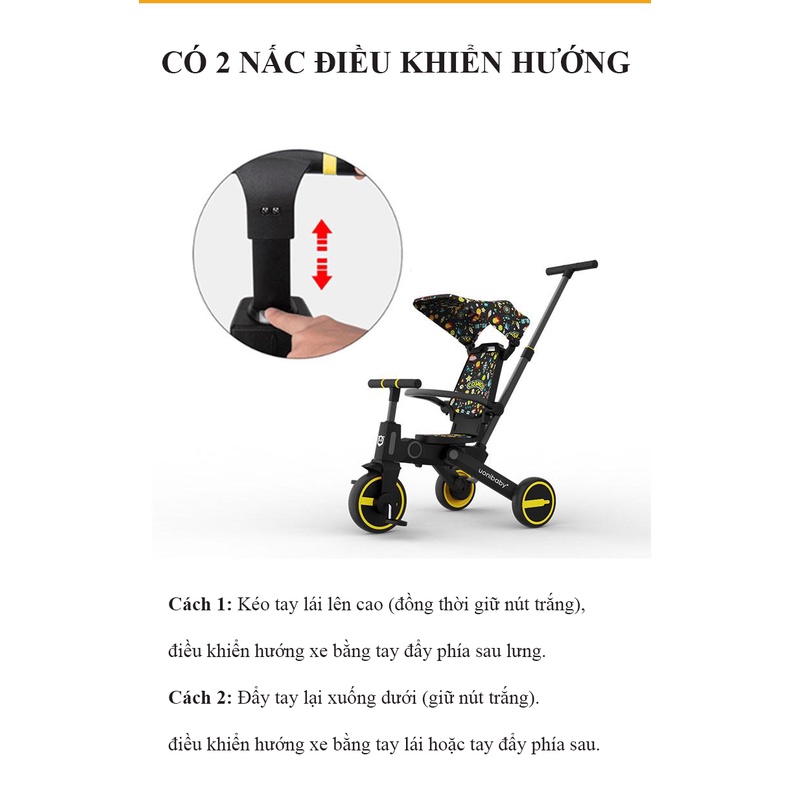 [Trọng tải 40kg] Xe chòi chân 3 bánh kiêm xe đẩy hai chiều em bé Uonibaby 5in1 (Đức), gấp gọn, dành cho bé từ 1 - 5 tuổi