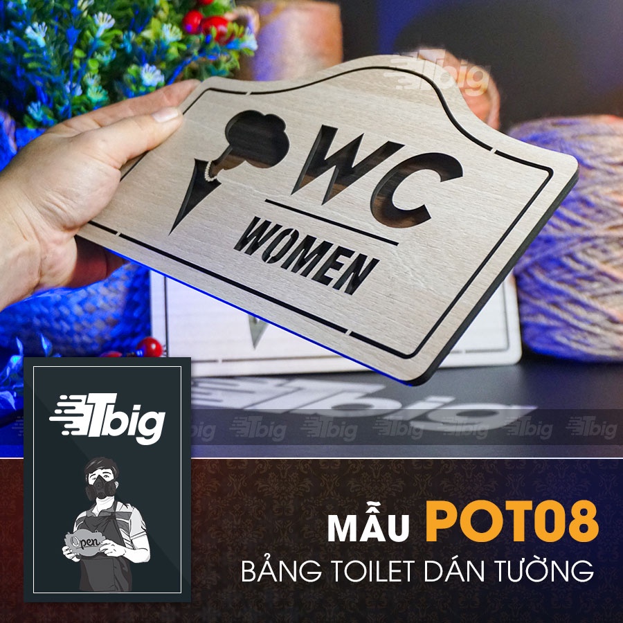 Bảng toilet gỗ trang trí dán cửa nhà vệ sinh wc - women men - nam nữ