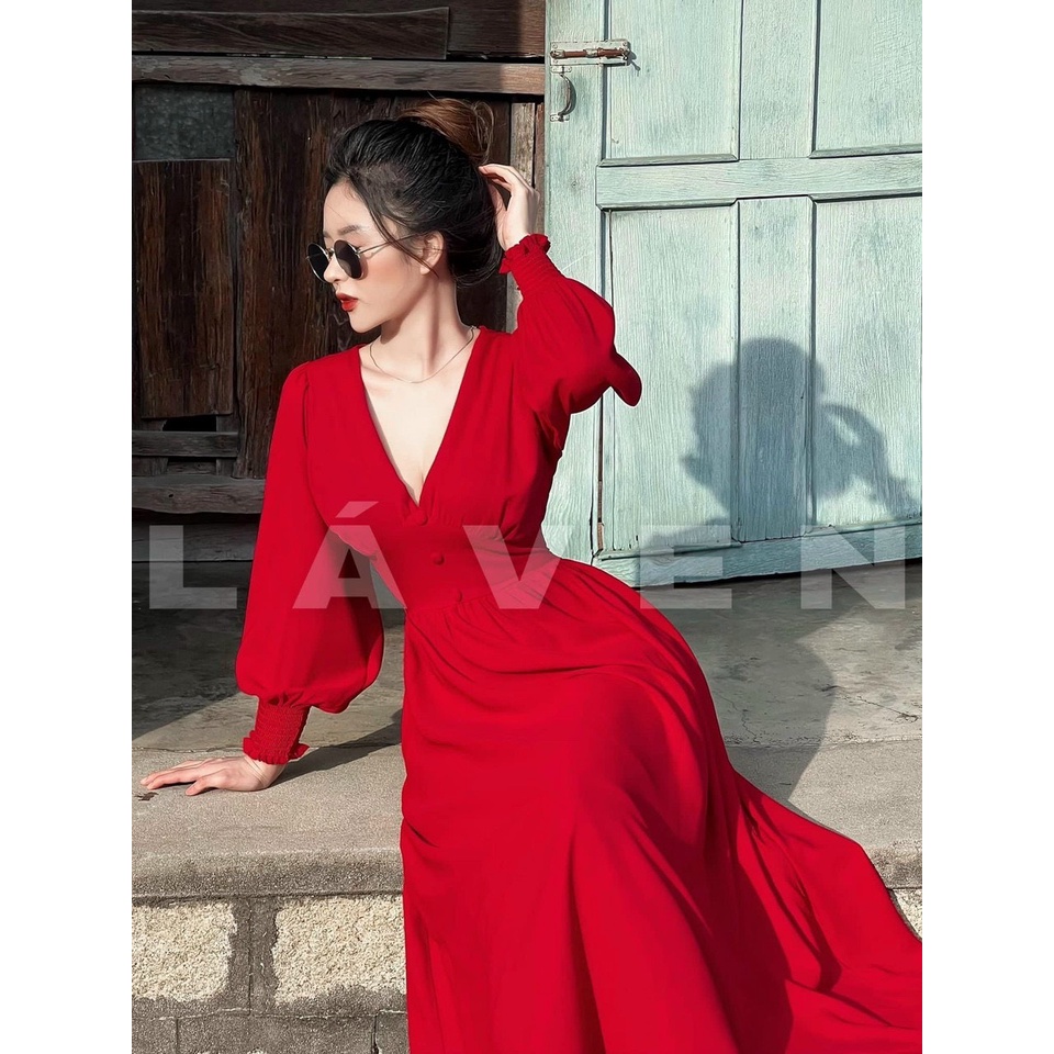 Maxi tay dài cổ tim mút bọc có mút siêu xinh