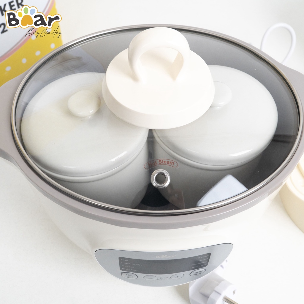 Nồi nấu chậm Bear 1.6L, ninh hầm cách thủy đa năng, bảo hành 18 tháng