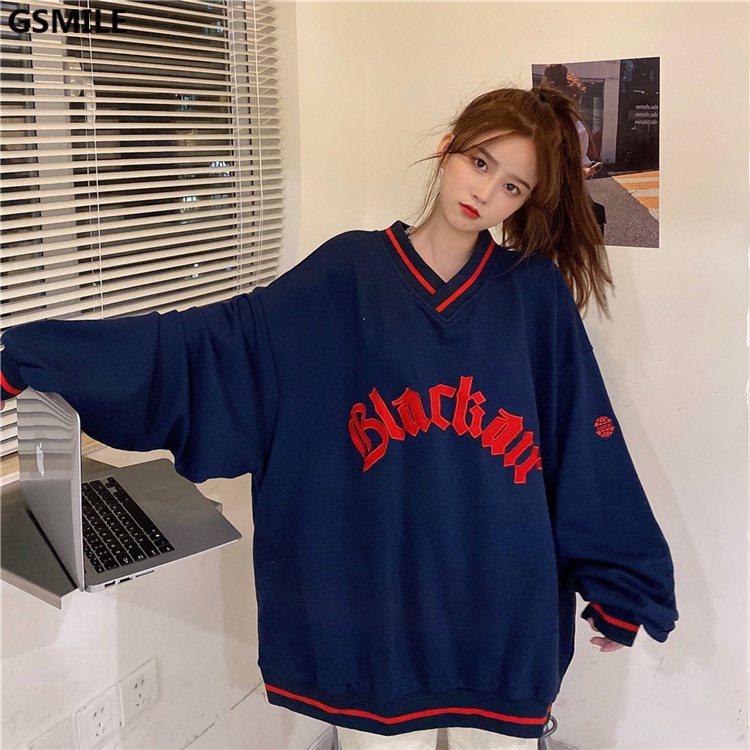 Áo Sweater Thêu Bảng Chữ Cái Blackair Cổ V