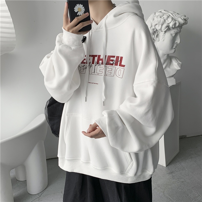 Áo hoodie dáng rộng in chữ phong cách thể thao năng động thời trang cho nam