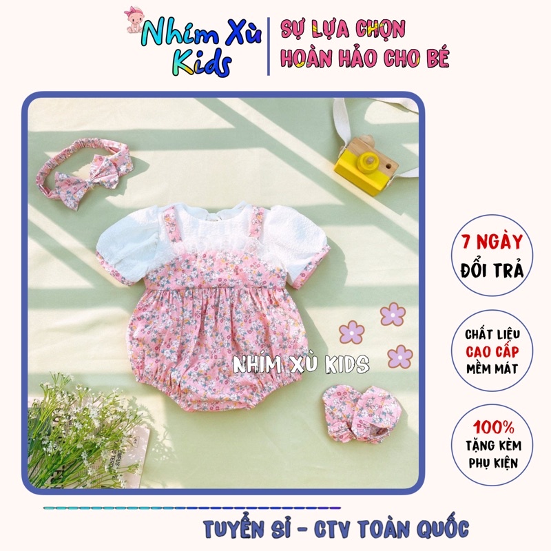 Body yếm hồng bé gái 4 đến 12kg , Bodysuit phối ren cho bé gái