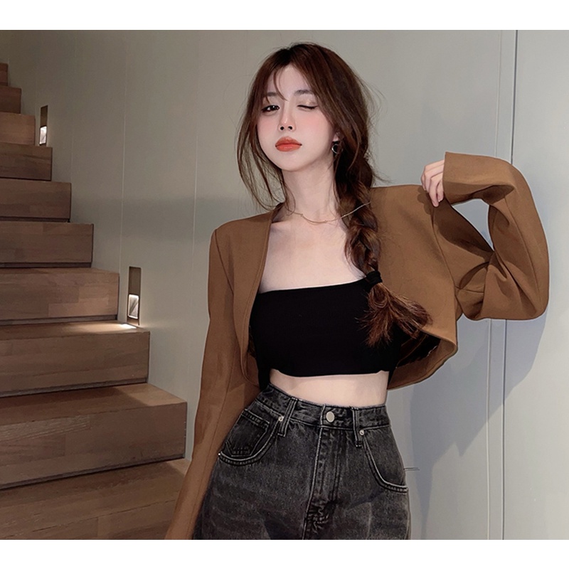 Áo khoác blazer IELGY dáng ngắn phong cách cổ điển thời trang cho nữ