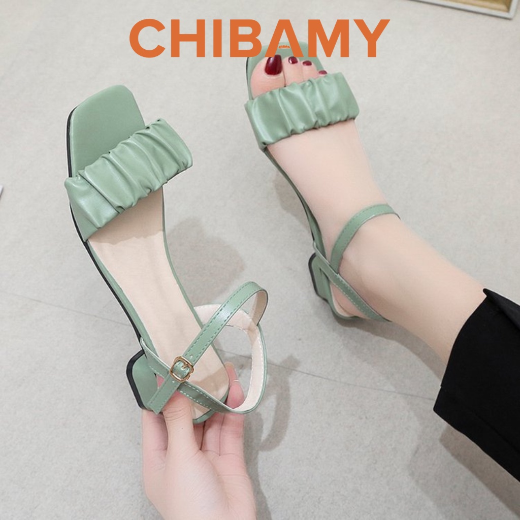 Sandal cao gót quai Nhăn CHIBAMY gót trụ cao 5p chất da mềm