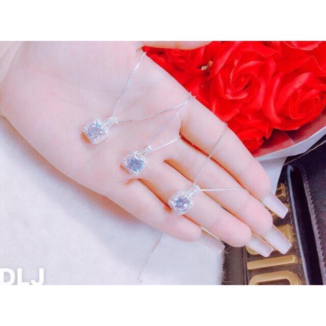 DÂY CHUYỀN BẠC MẶT Ổ ĐÁ VUÔNG CAO CẤP - TRANG SỨC BẠC