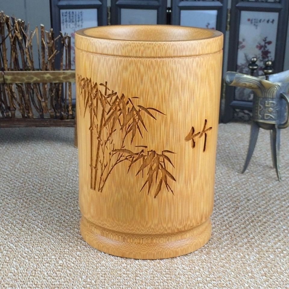 XHộp đựng bút tre tự nhiên, bốn báu vật của nghiên cứu, vẽ gỗ, lông, cây tre, văn phòng phẩm bảo vệ môi trường