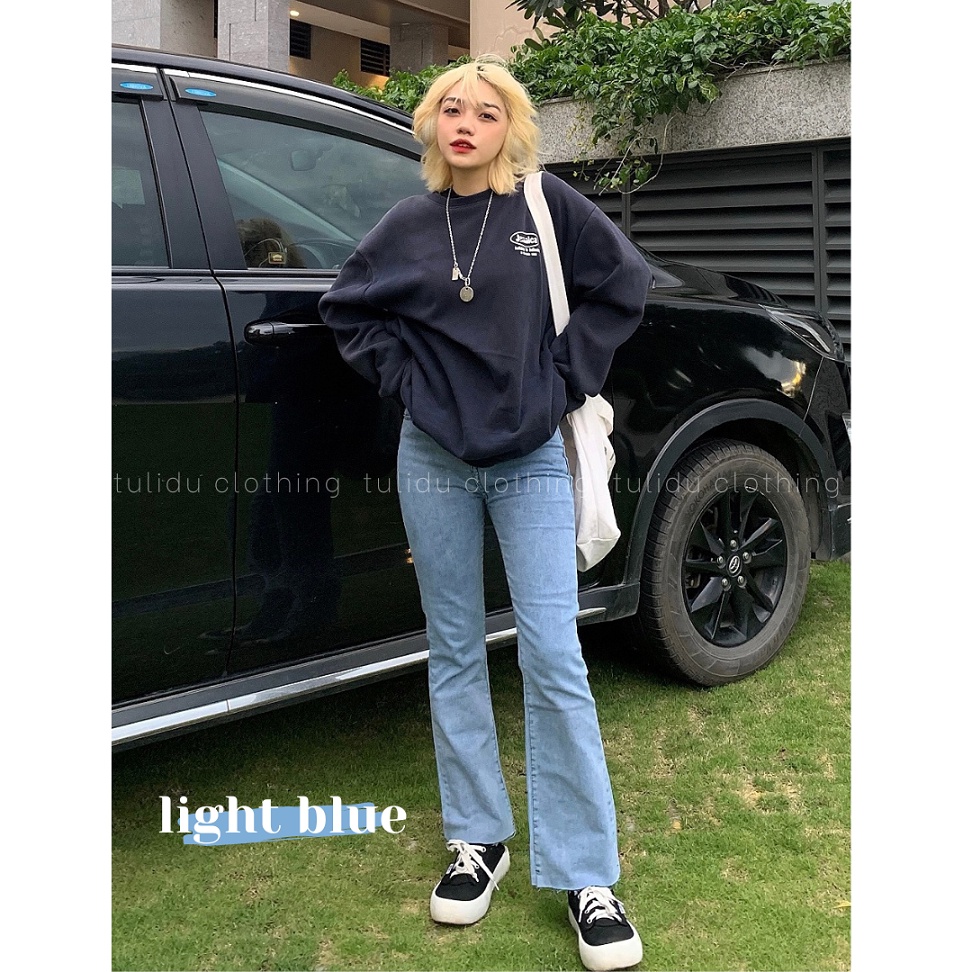 Quần Jean Ống Loe Lưng Cao Co Giãn Hàng Cao Cấp  [ẢNH THẬT] Quần Bò Ống Loe Rách Gấu Nữ