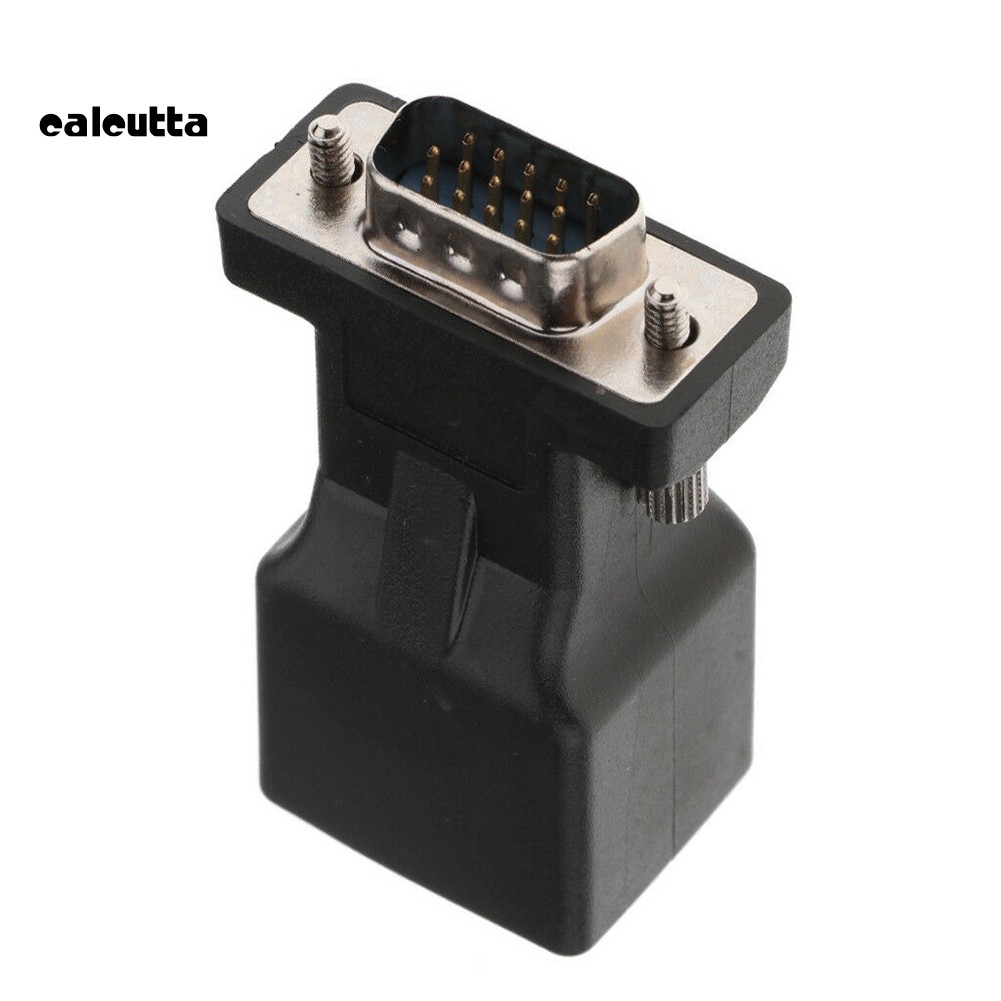 ✡COD✡2Pcs 15 Pin VGA Male to RJ45 Female Ethernet Adapter Connector LAN Extender