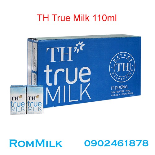 Sữa tươi tiệt trùng TH True Milk có đường, ít đường, nguyên chất 110ml (thùng 48 hộp)