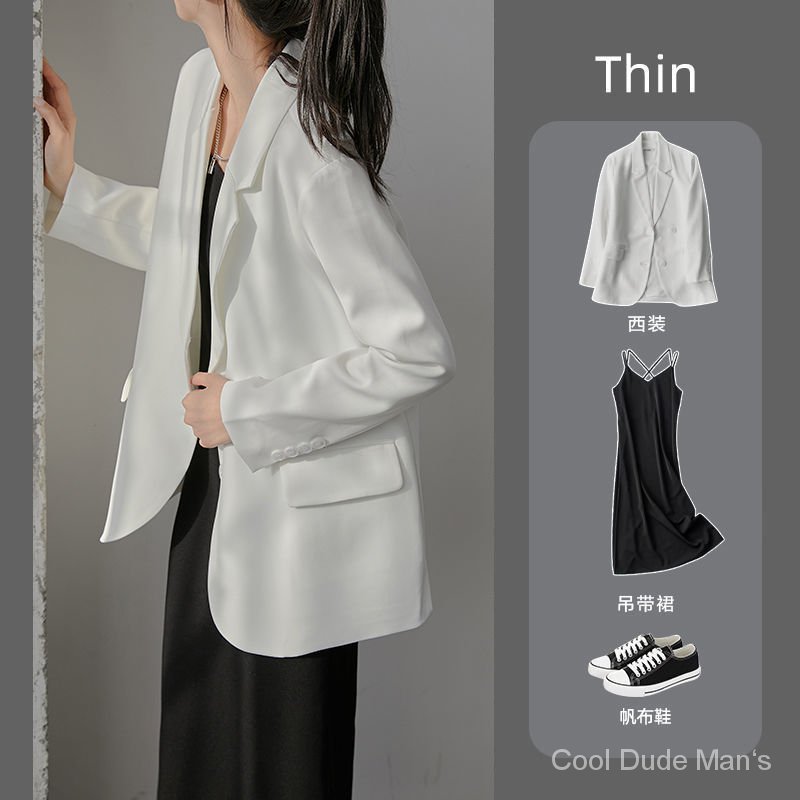 White Suit Jacket for Women Spring and Autumn Main Korean Student Temperamental Casual Fashion Loose Small British Style Small Suit