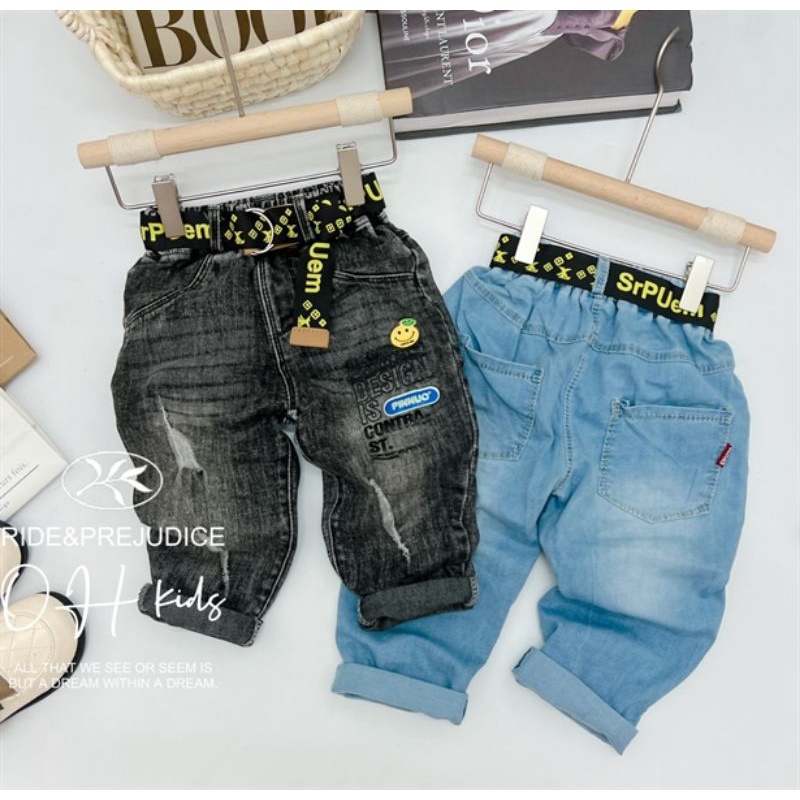 Quần kaki lưng thun phối cắt rách cho bé