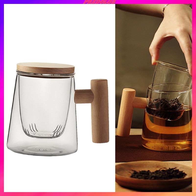 300MLTea Cup Mugs w/Wood Lid Cover Handle for Water Milk