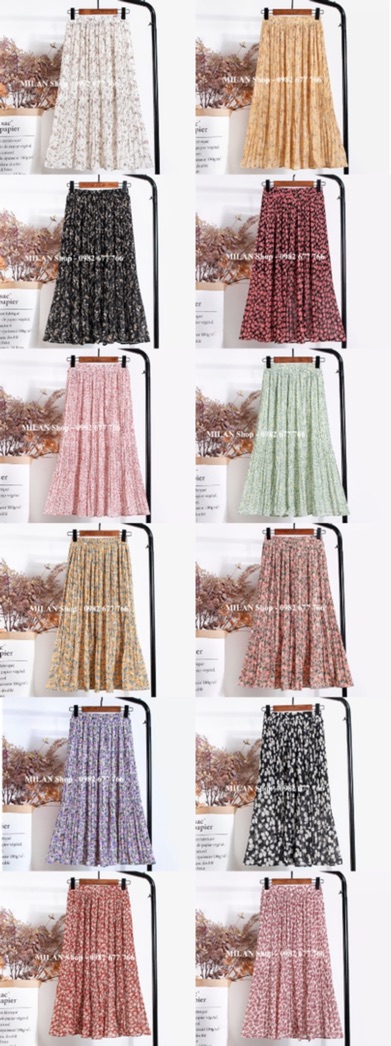 Chân váy voan hoa xếp ly nhiều màu xinh iu. | BigBuy360 - bigbuy360.vn