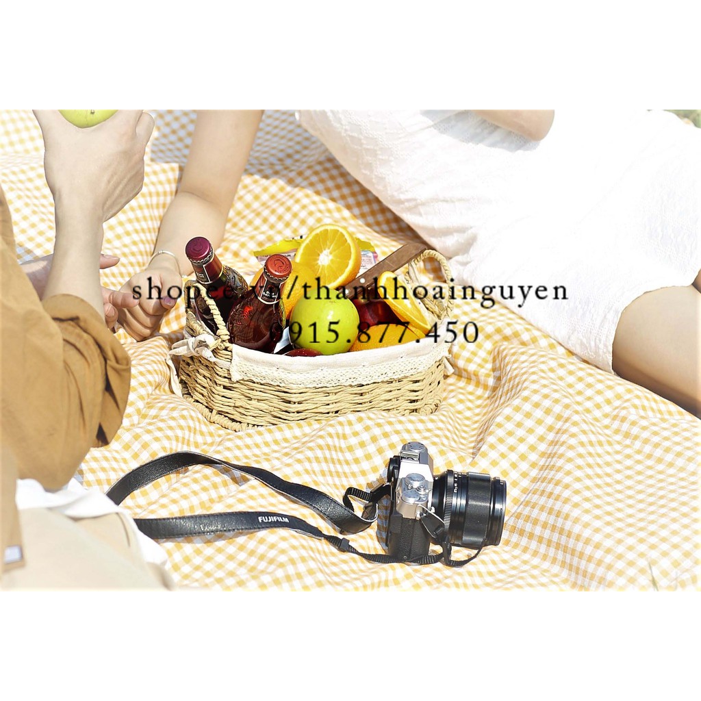 Giỏ mây có tay cầm lót vải ren hoa vintage ( Rổ đi picnic xinh xắn decor chụp ảnh ) | BigBuy360 - bigbuy360.vn