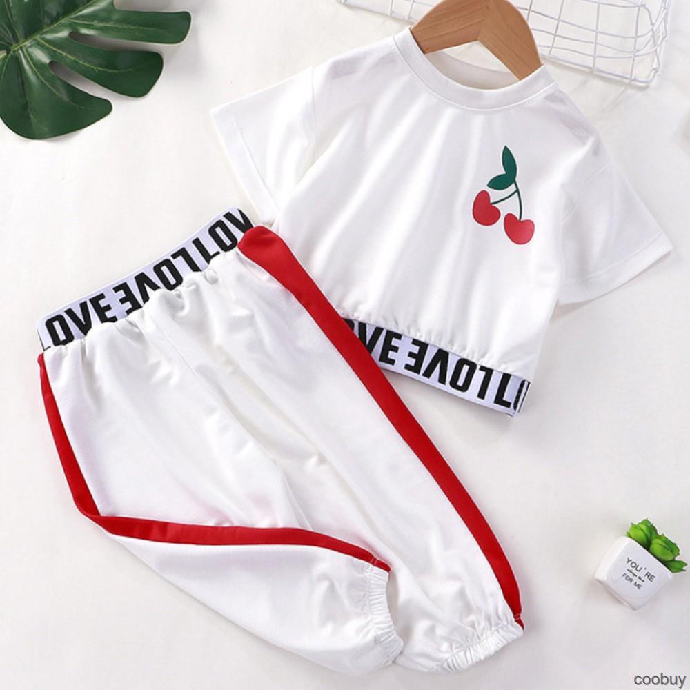 Đồ Thể Thao Vải Cotton Ngắn Tay Cổ Tròn In Họa Tiết Thời Trang Mùa Hè Cho Bé Gái