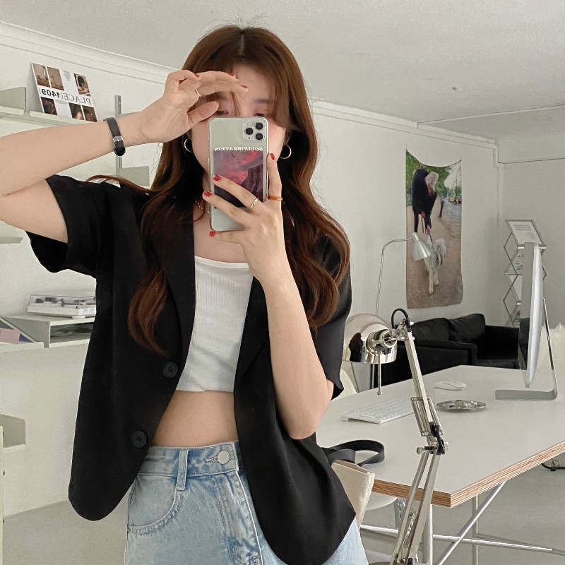 Áo Khoác Vest Tay Ngắn Dáng Rộng Phong Cách Thời Trang Hàn Quốc | BigBuy360 - bigbuy360.vn