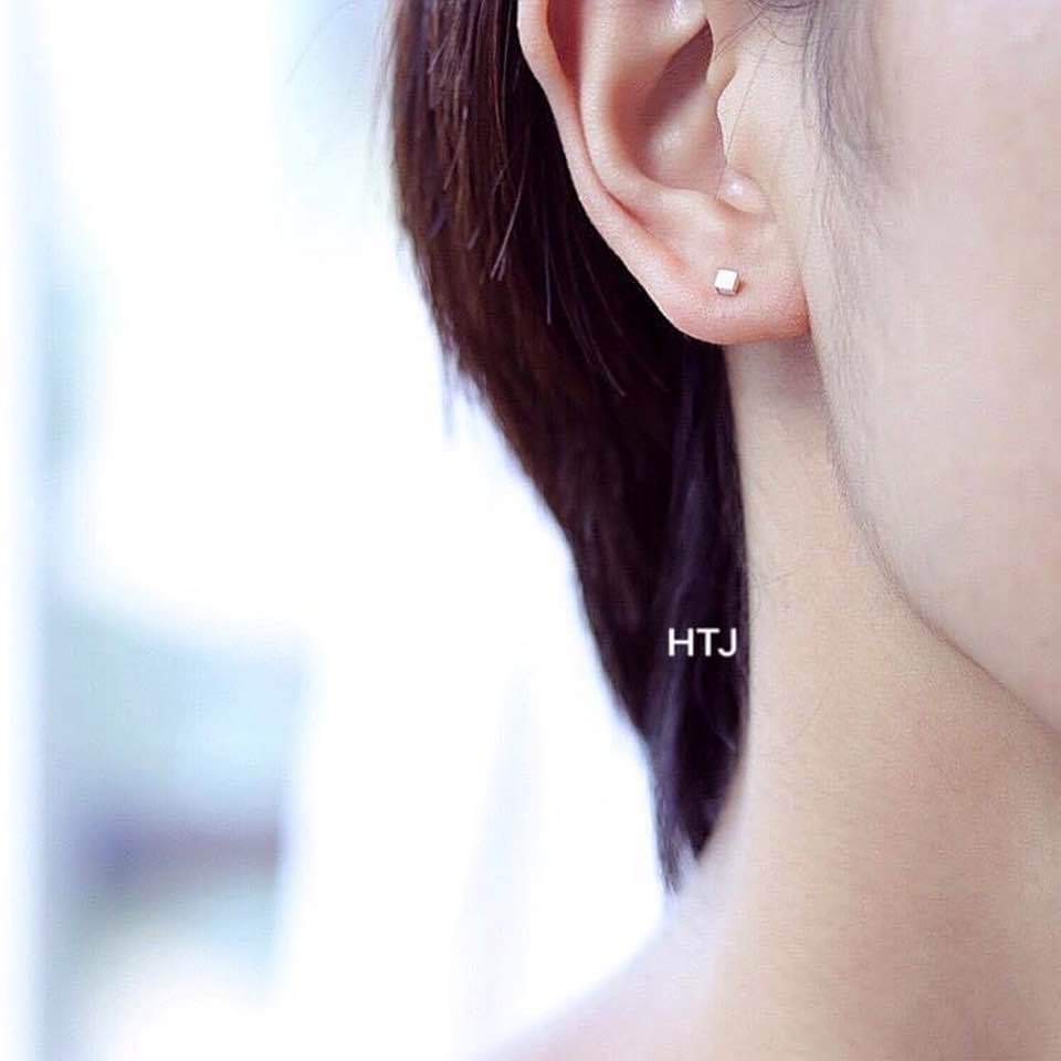Bông tai bạc Bông nụ vuông khối lập phương Van jewelry V10190