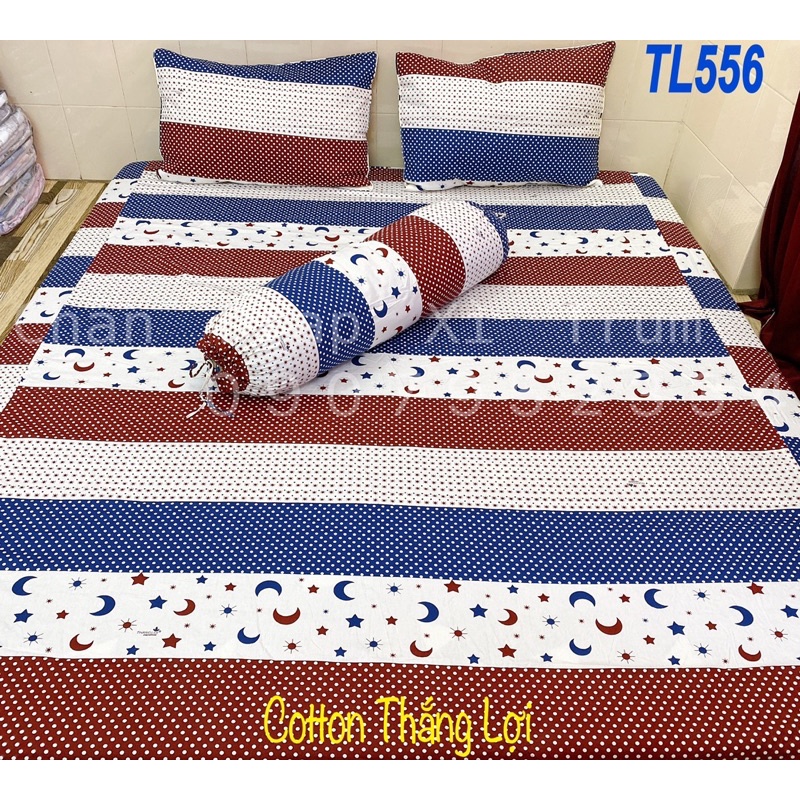 BỘ DRAP 4 MÓN VẢI COTTON THẮNG LỢI CHUẨN LOGO CTY 100% (Size M6x2M) chat chọn mẫu