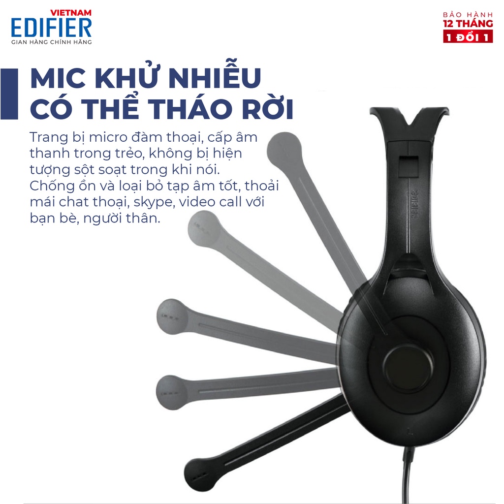 Tai nghe chụp tai có mic EDIFIER USB K800 Chống ồn Chân cắm USB - Hàng phân phối chính hãng Bảo hành 12 tháng