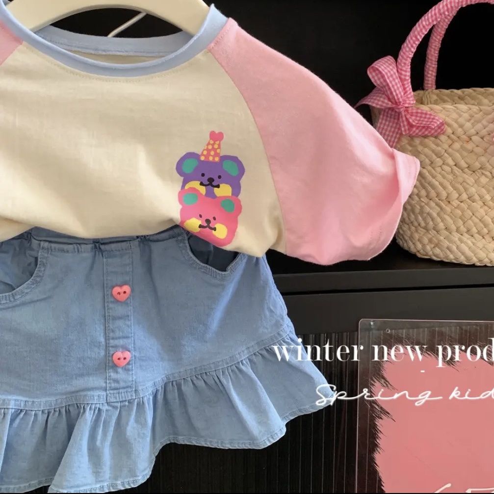 Bộ Áo Thun Ngắn Tay + Chân Váy Kiểu Phương Tây Phong Cách Nhật Bản Thời Trang Mùa Hè Hàng Mới Dành Cho Bé Gái 2022