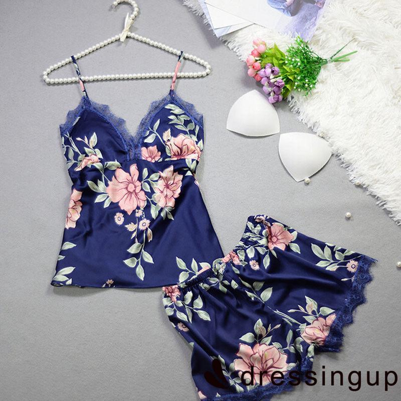 Bộ đồ ngủ hai dây chất liệu satin xinh xắn nhiều màu lựa chọn cho nàng