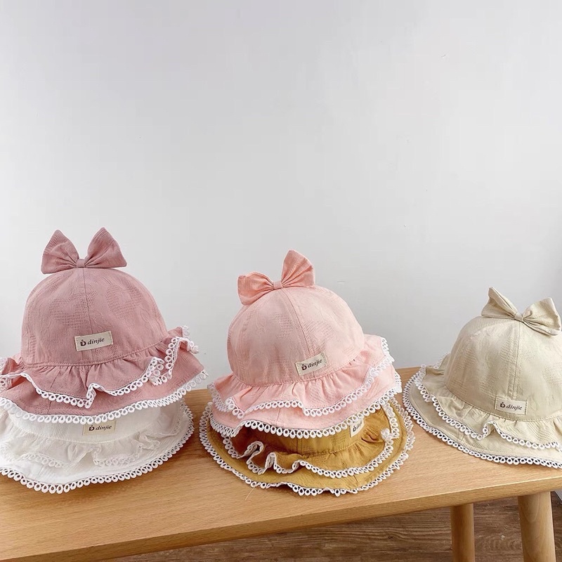 Mũ Vành Bèo đính nơ tiểu thư cho bé gái 1-3 tuổi Siêu Dễ Thương