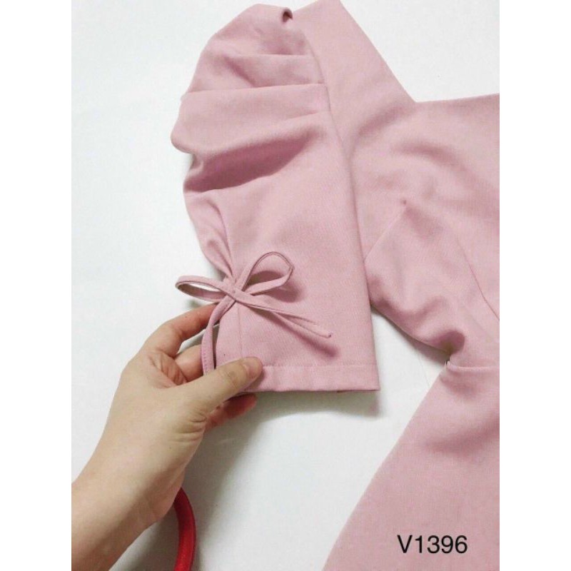 Đầm xòe hai tầng tay phồng kết nơ thanh lịch trẻ trung