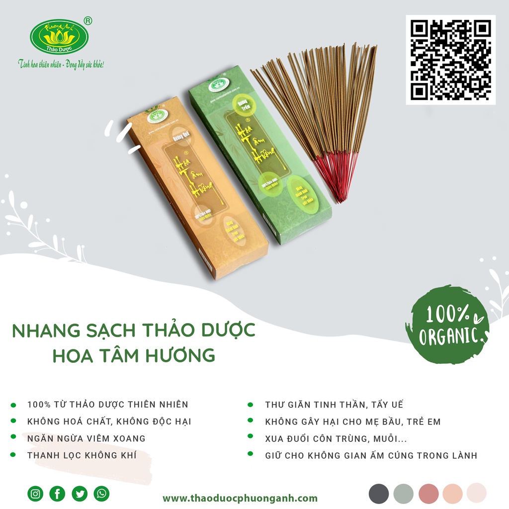 Nhang Sạch Thảo Dược Hoa Tâm Hương 30cm hương Trầm/Quế