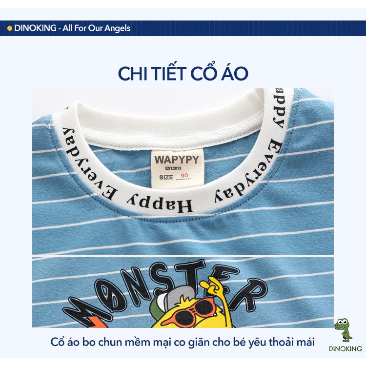 Áo phông cho bé trai DINOKING Áo thun trẻ em cộc tay mùa hè chất cotton xuất xịn kẻ ngang cho bé 2 đến 8 tuổi AT14
