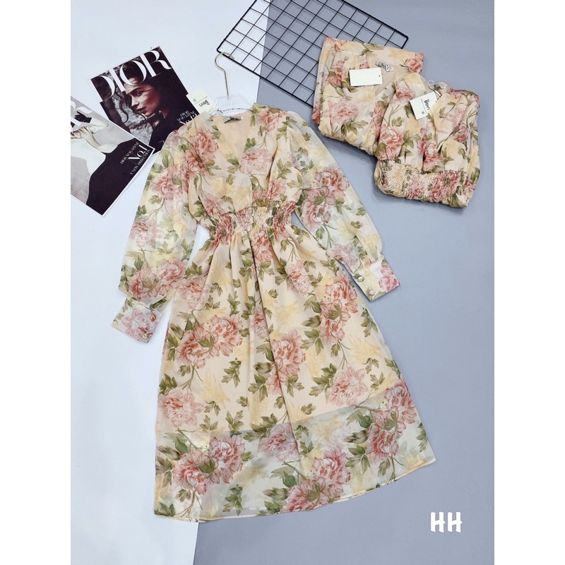 Đầm voa hoa chun eo