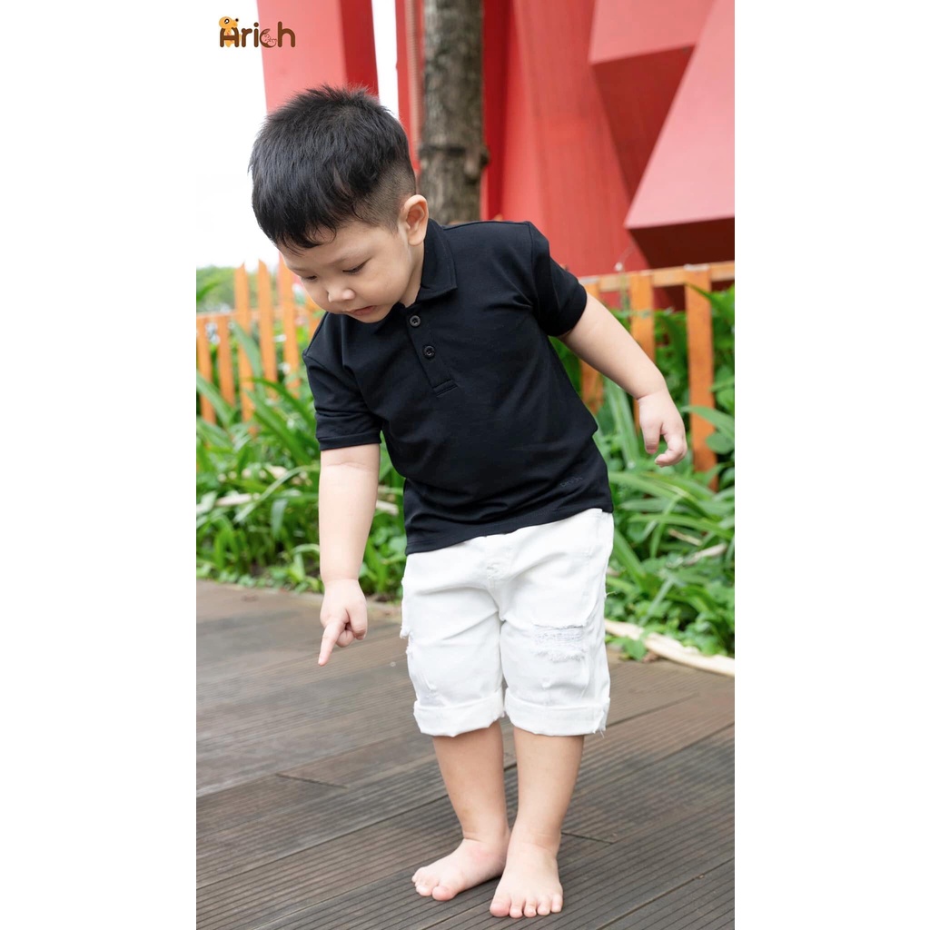 Áo polo trẻ em Arich vải cotton spandenx cao cấp, áo phông dệt mắt chim thoáng khí, siêu thấm hút và chống nhăn tự nhiên