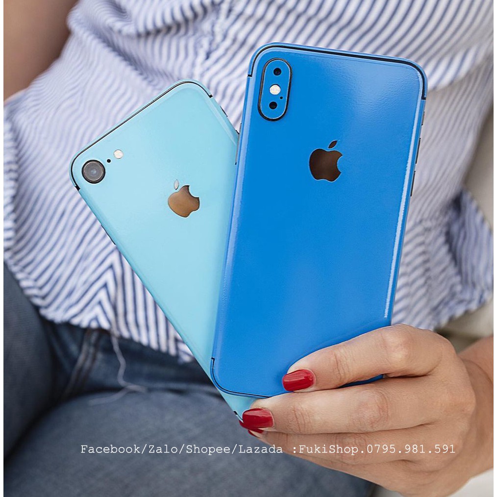 [IPHONE]Tấm Dán Skin Glossy Light Blue Xanh FULL VIỀN Cho 5 6 7 8 6plus 7plus 8plus X XS XR XSMAX 11 PRO MAX 12 PRO MAX