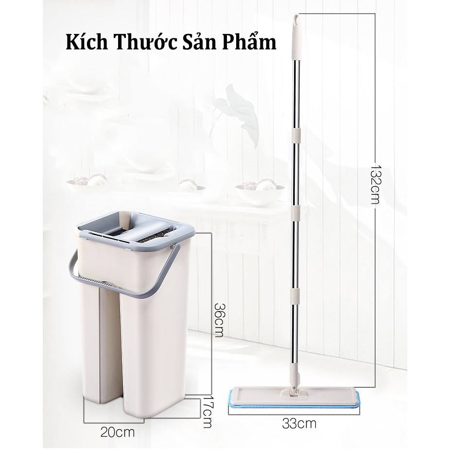 Bộ cây lau nhà tự vắt thông minh kèm thùng vắt 2 ngăn xoay 360 độ tiện dụng (SIZE NHỎ)