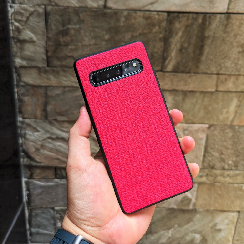 Ốp lưng Samsung Galaxy S10 5G Hàn, S10, S10 Plus vân vải Jean gắn được giá đỡ điện thoại