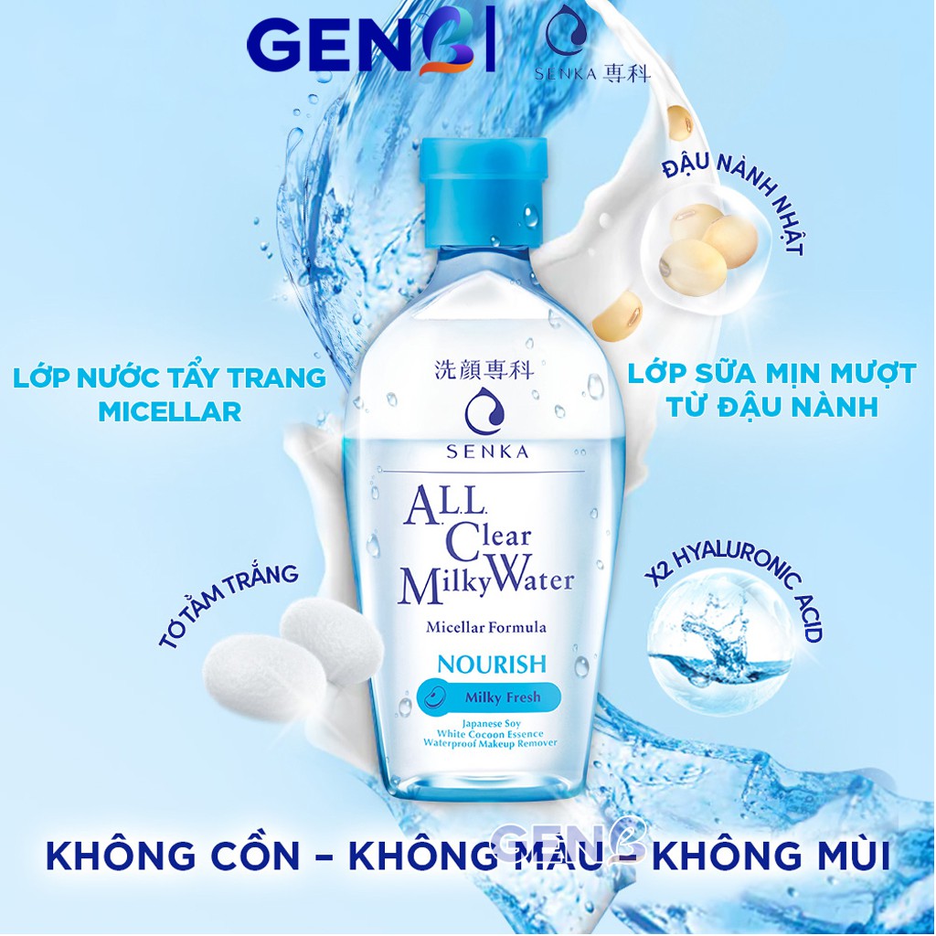 [HÀNG MỚI VỀ]Nước Sữa Tẩy Trang SENKA 230ml KHÔNG CỒN ALL CLEAN MILKY WATER - Tẩy Trang Điểm Da Nhờn Mụn - Mỹ phẩm GENB