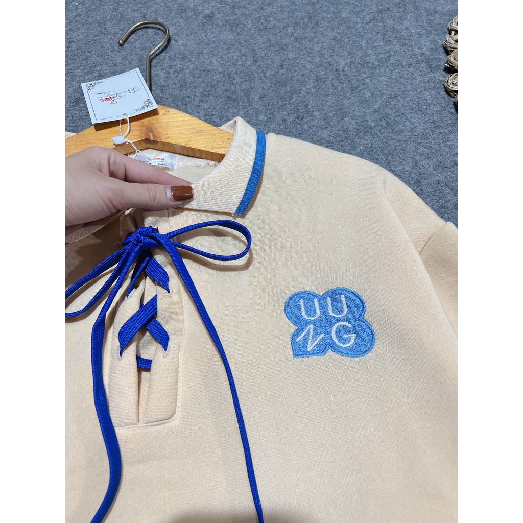 Áo thun polo dài tay có dây ở cổ siêu hot chuẩn trend.Form rộng y hình chất nỉ xịn mịn nam nữ đầu au to
