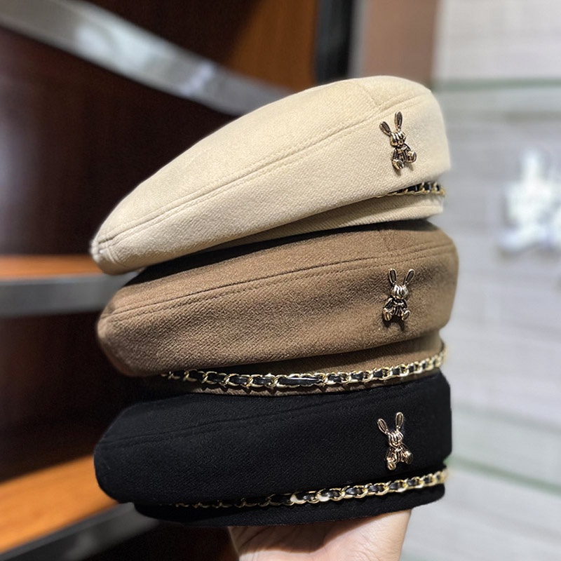 Mũ nồi len phối dây xích phong cách thời trang thu đông Hàn Quốc cho nữ