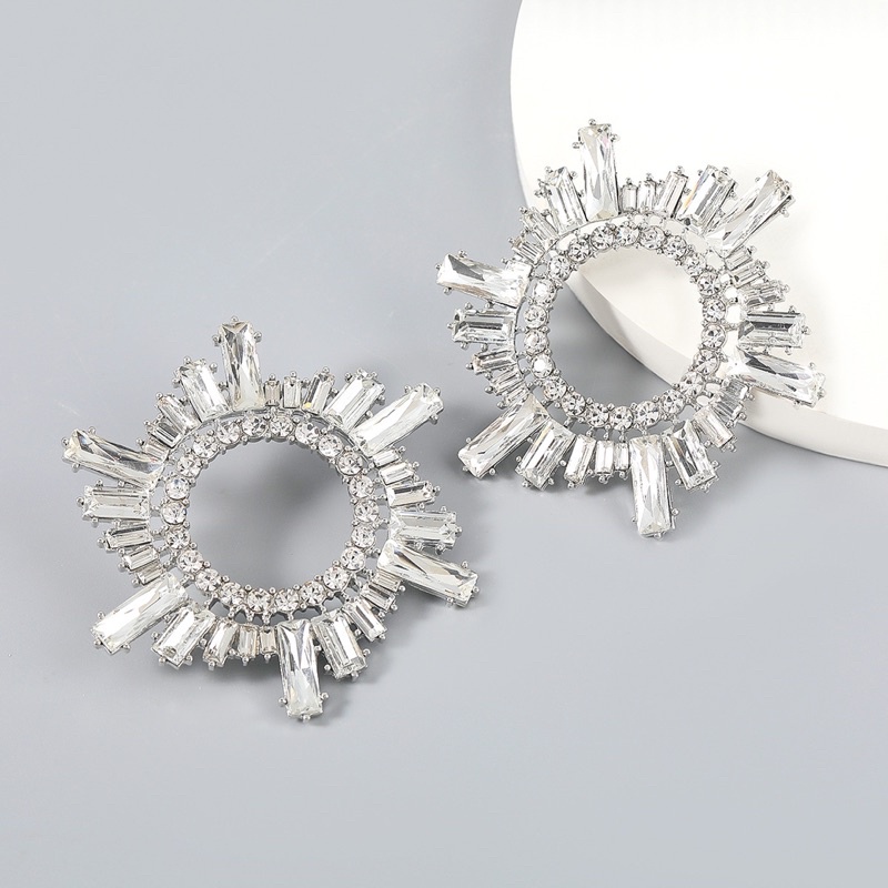 Bông tai đá tròn mặt trời cao cấp