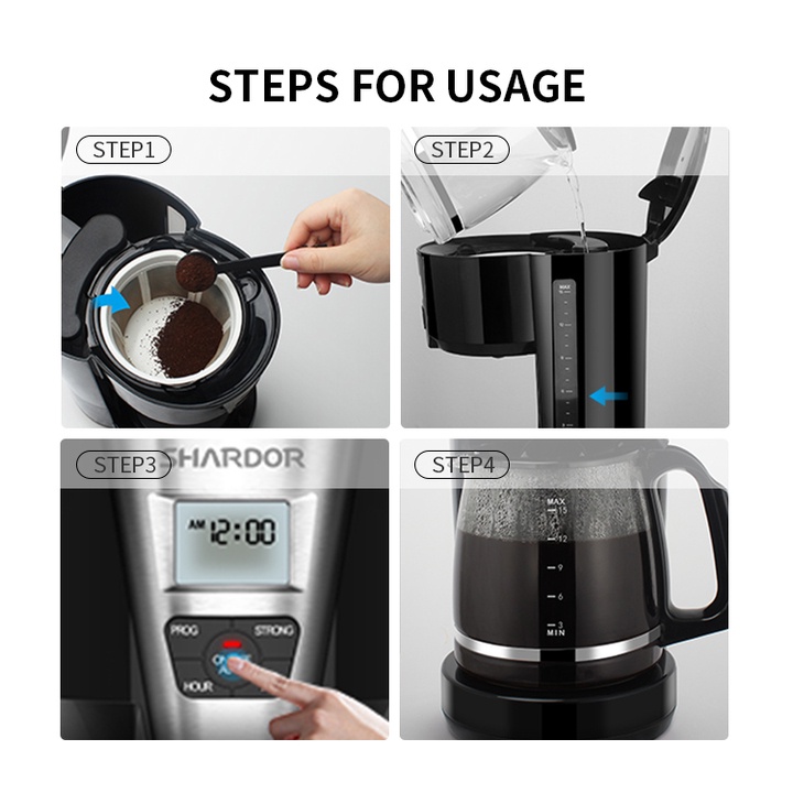 Máy pha cà phê tự động Shardor CM-330, công suất 1000W, 1.8 lít, bảo hành chính hãng 12 tháng